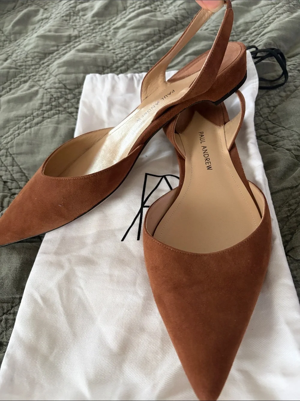 Paul Andrew Brown Suede Pointed-Toe Slingback Flats